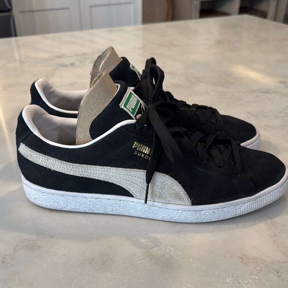 Puma Black and White Suede Sneakers Mens